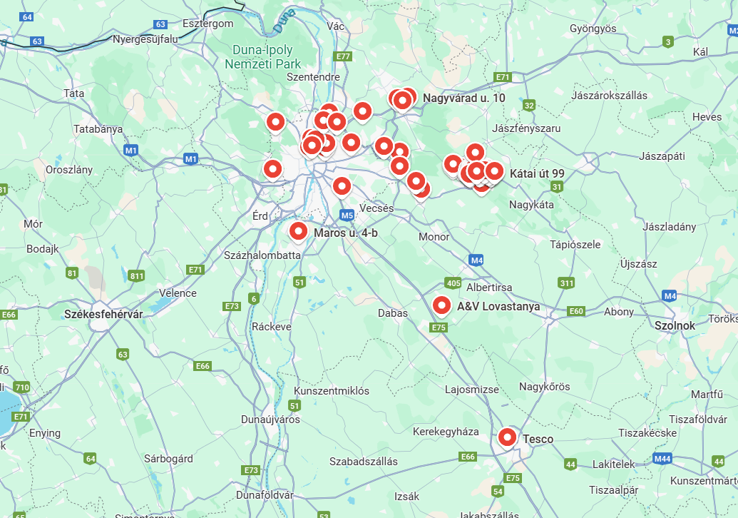 VillanyAtesz munkaterületek térképen
